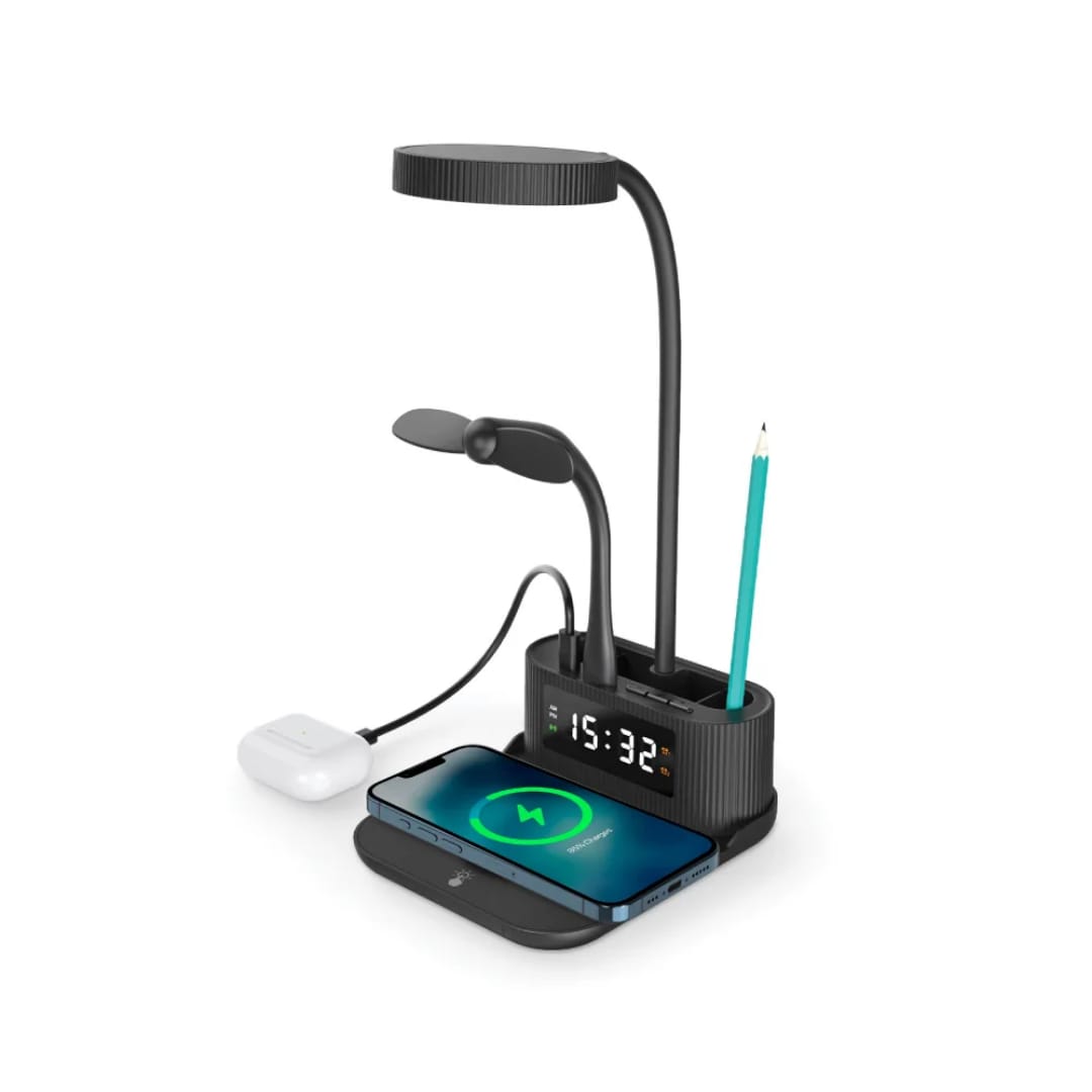 Wireless Charger Desk Lamp with Clock & Pen Holder
